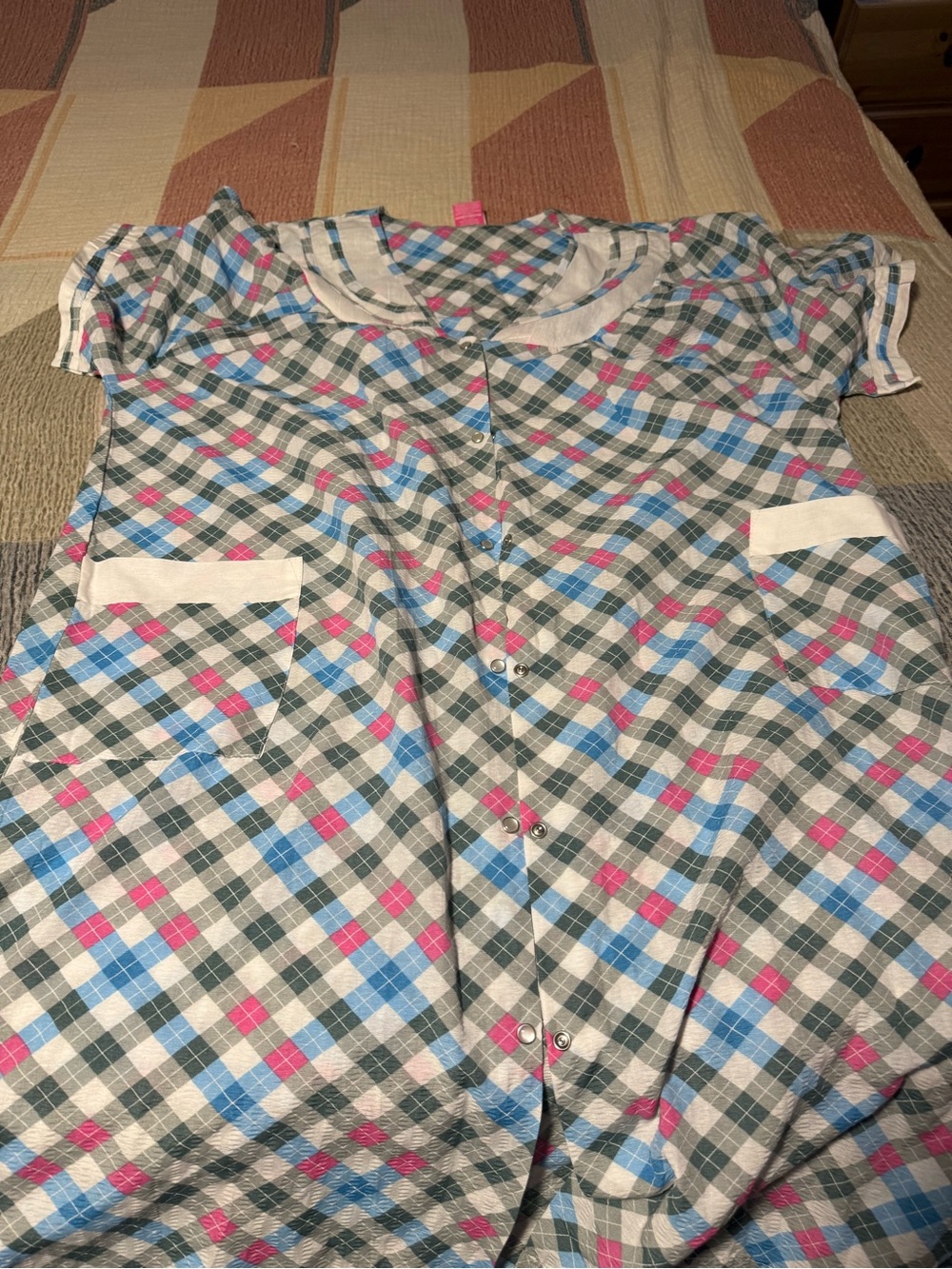 Vintage 3X Button-Front Plaid House Dress (Robe) short sleeve like new